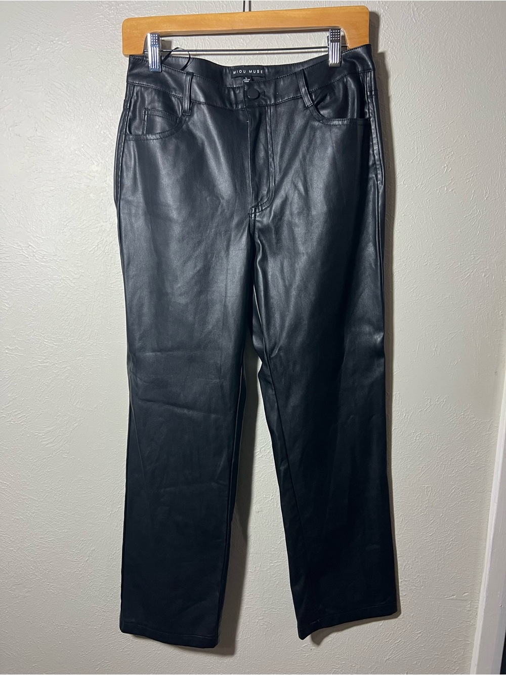Women’s Miou Muse Black Faux Leather Pants Size Large EUC